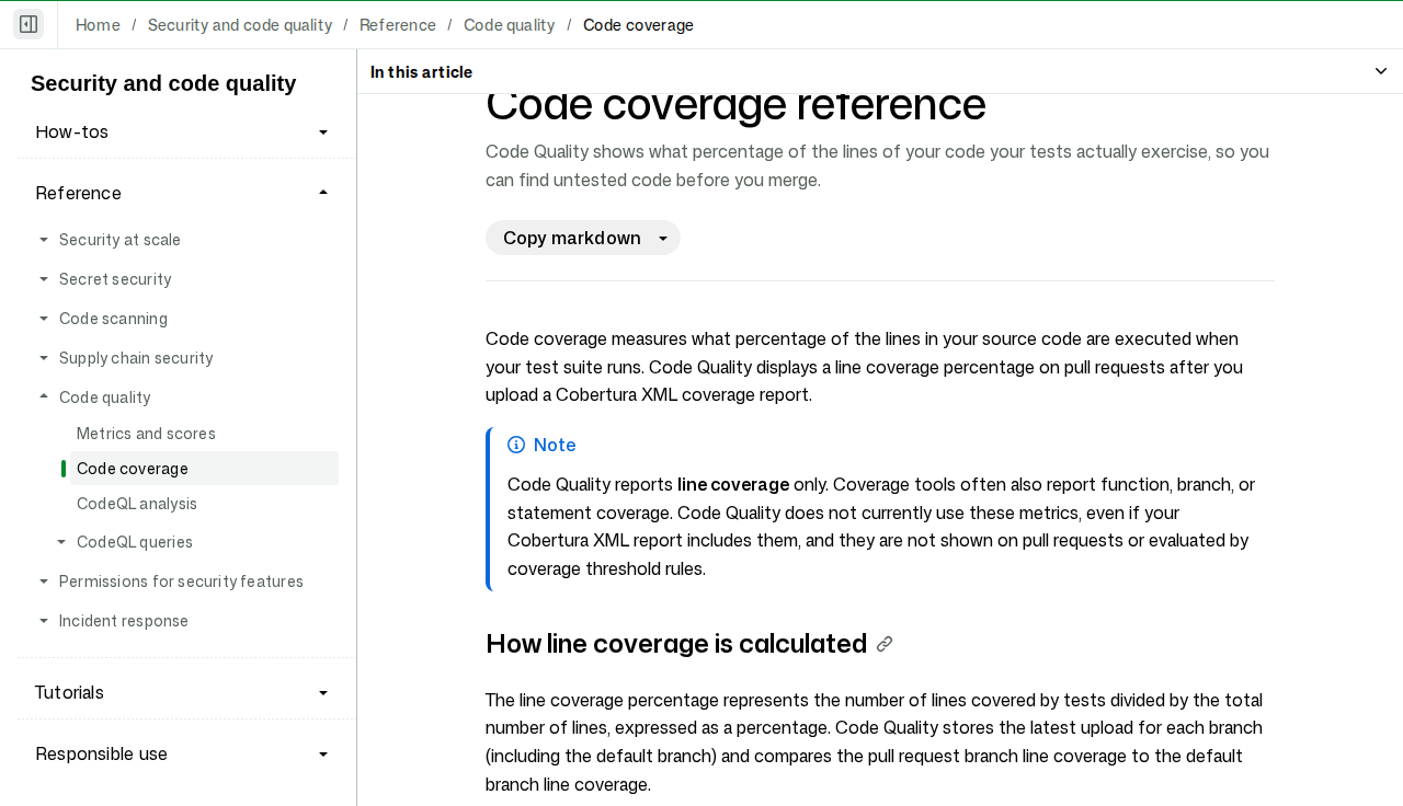 「Code coverage reference (GitHub Docs)」 문서 화면
